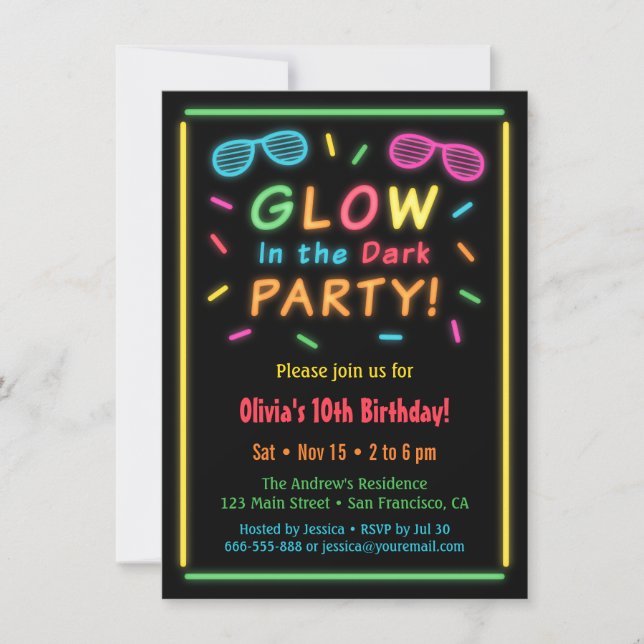 Invitations au néon de fête d'anniversaire de (Devant)