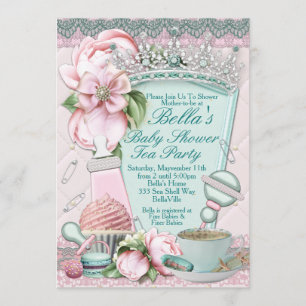 Invitations au thé Baby shower Bling Peony