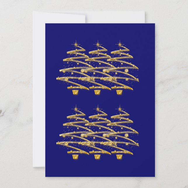 Invitations aux arbres de Noël en or bleu moderne (Devant)