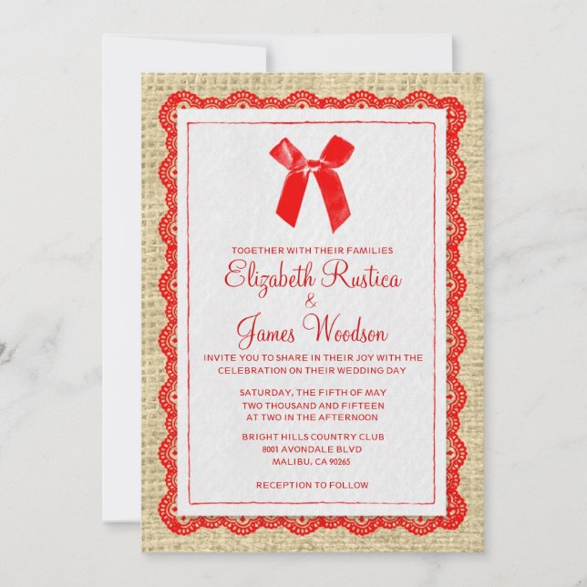 Invitations aux mariages de Burlap dans le pays ro (Devant)