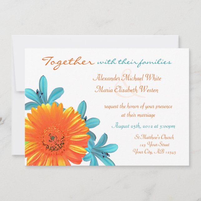 Invitations aux mariages de fleurs d'été orange et (Devant)