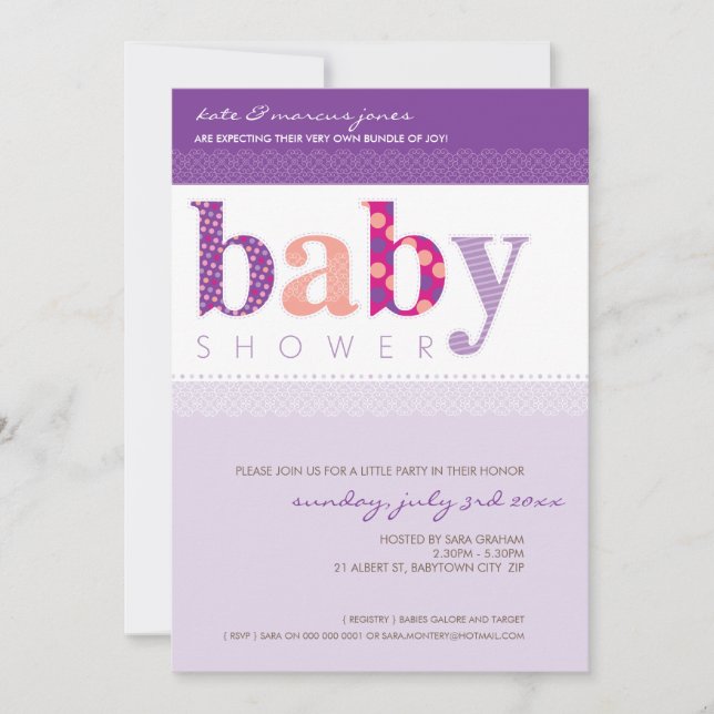INVITATIONS baby showers :: lettres à motif bébé 2 (Devant)