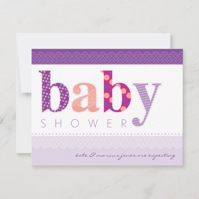 INVITATIONS baby showers :: lettres à motif bébé 2 (Devant)
