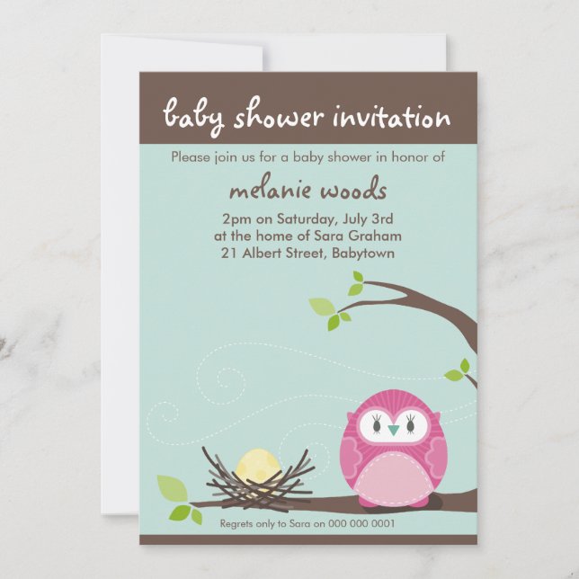 INVITATIONS baby showers :: owl + nid 1P (Devant)