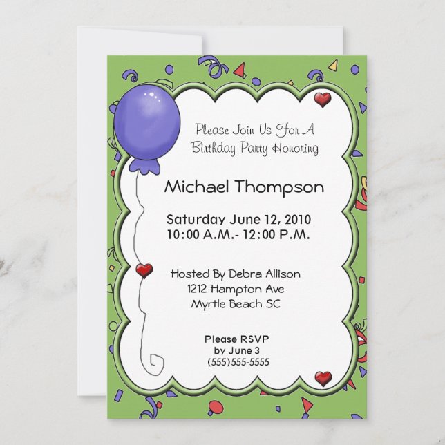 Invitations Balloon & Confetti (Devant)