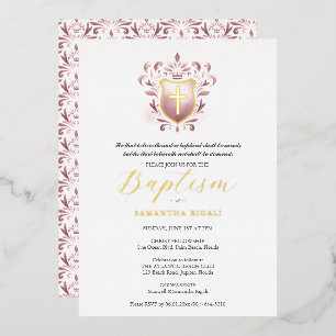 Invitations Baptême de fille Cimier Rose Dusty