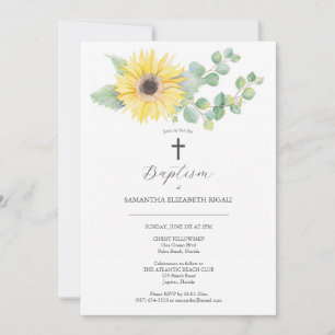 Invitations Baptême Unique Aquarelle Tournesol