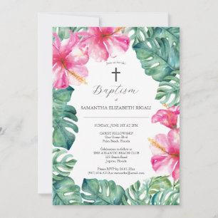 Invitations Baptême Unique Fleurs tropicales