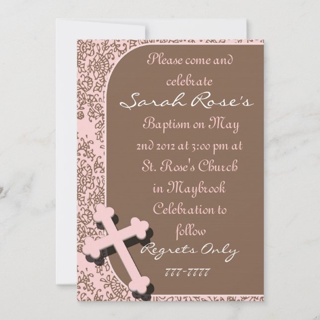 Invitations BAPTISME DOMMAQUES ROSES POUR LES FILL (Devant)