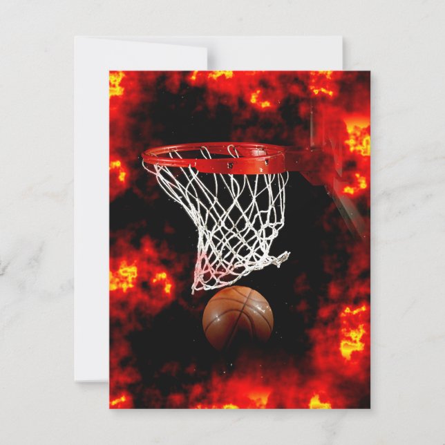 Invitations Basketball, Net & Flames (Devant)