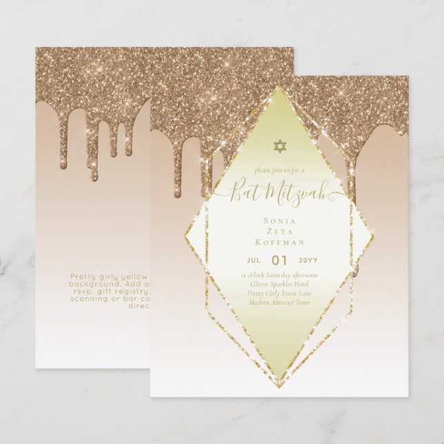 Invitations BAT MITZVAH brillants Parties scintill (Devant / Derrière)