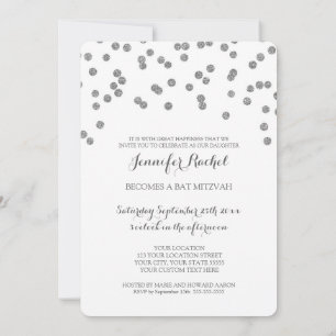 Invitations Bat mitzvah Confetti Argent