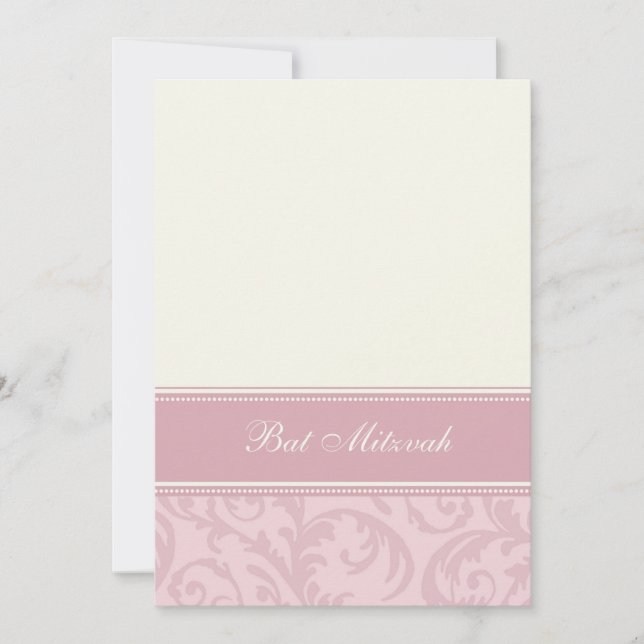 Invitations Bat mitzvah Damask Crème rose (Devant)