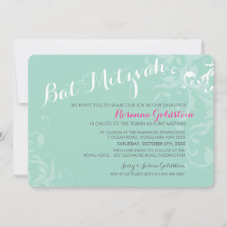 INVITATIONS bat mitzvah élégant à la menthe rose
