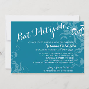 INVITATIONS bat mitzvah élégant fleuris turquoise