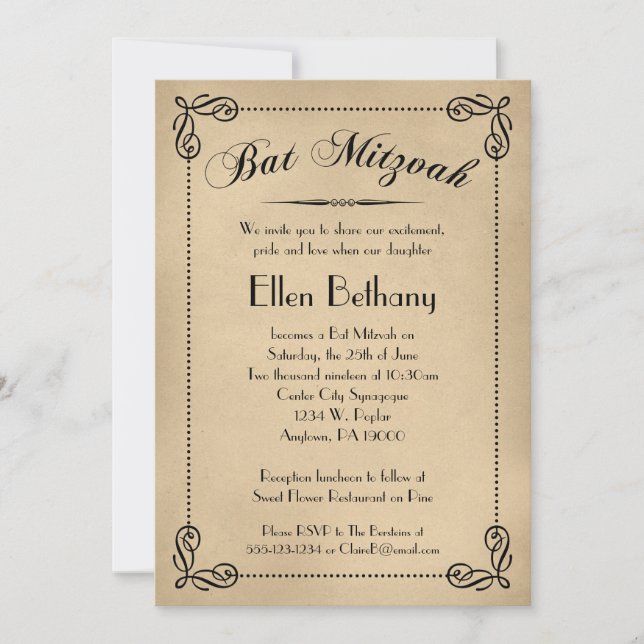 Invitations Bat mitzvah élégantes (Devant)