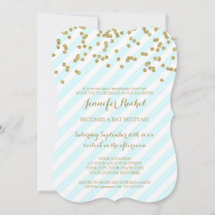 Invitations Bat mitzvah Gold Sky Blue Stripes