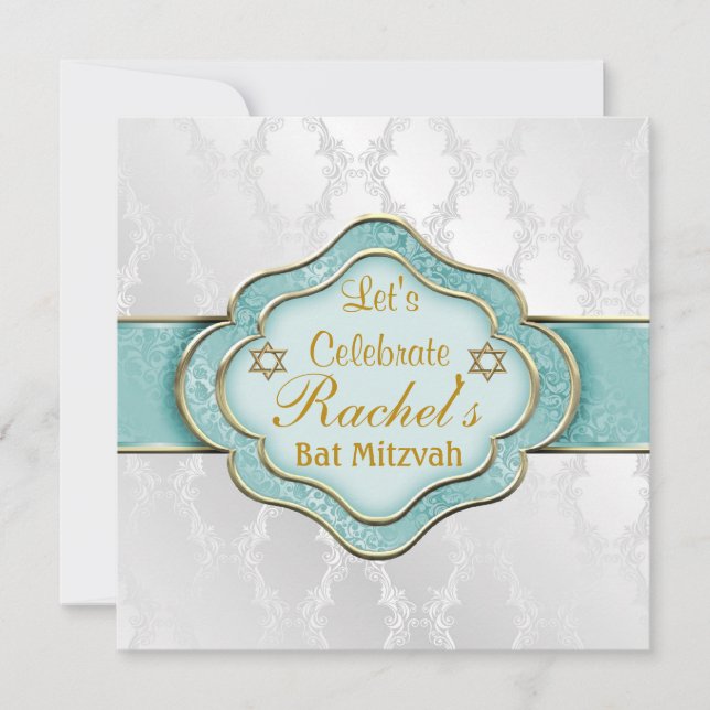 Invitations Bat mitzvah MINE VERT ÉLÉGANT Damas (Devant)