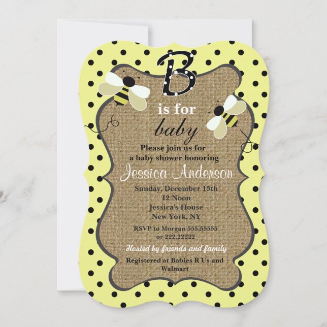 Invitations Bee Baby Shower (Devant)
