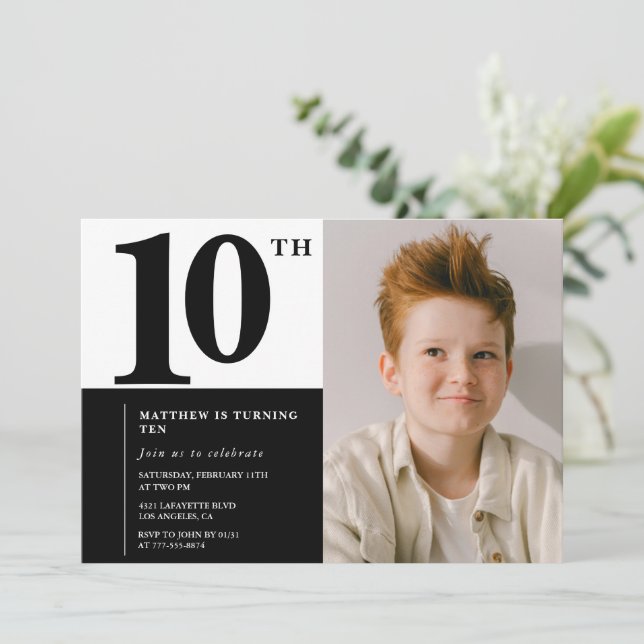 Invitations Black 10e anniversaire Elegant Chic (Debout devant)