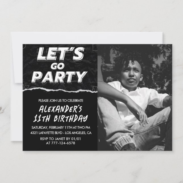 Invitations Black 11e anniversaire Boy Photo (Devant)