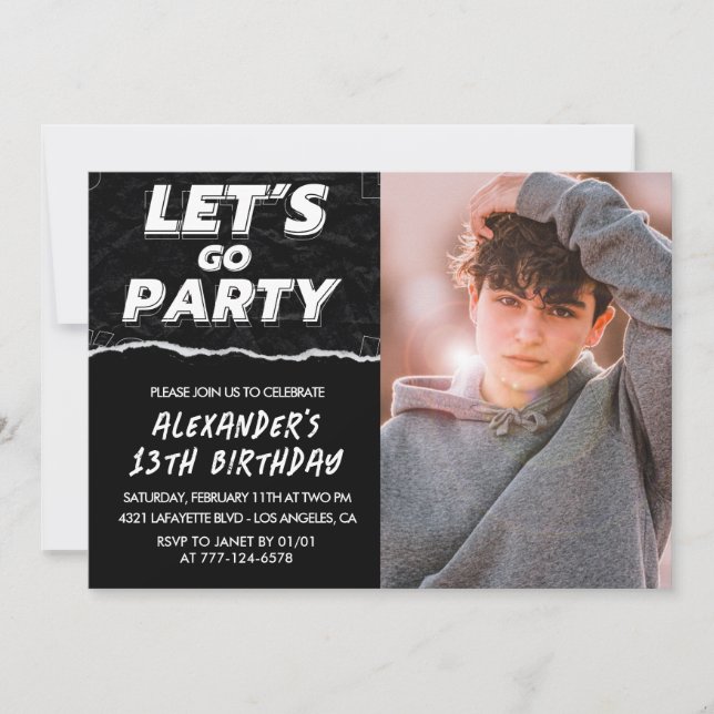 Invitations Black 13e anniversaire Boy Photo (Devant)