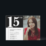 Invitations Black 15e anniversaire Modern Chic Pho<br><div class="desc">Invitations Black 15e anniversaire Modern Chic Photo calligraphie typographie classique élégant féminin</div>