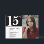 Invitations Black 15e anniversaire Modern Chic Pho<br><div class="desc">Invitations Black 15e anniversaire Modern Chic Photo calligraphie typographie classique élégant féminin</div>