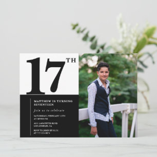 Invitations Black 17e anniversaire Elegant Chic