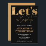 Invitations Black 17e anniversaire Gold Elegant<br><div class="desc">Invitations Black 17e anniversaire Gold Elegant Modern Glam calligraphie typographie féminine jalon classique</div>