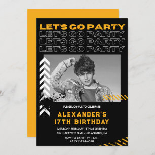 Invitations Black 17e anniversaire Hommes Photo Sp