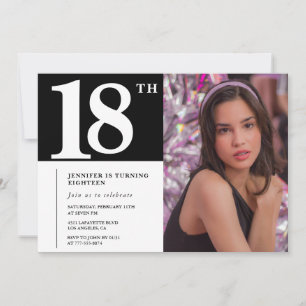 Invitations Black 18e anniversaire Girl Chic Photo