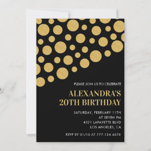 Invitations Black 20e anniversaire Gold Confetti