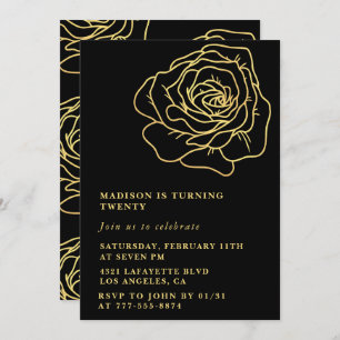 Invitations Black 20e anniversaire Gold Floral