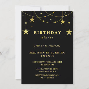 Invitations Black 20e anniversaire Gold Stars