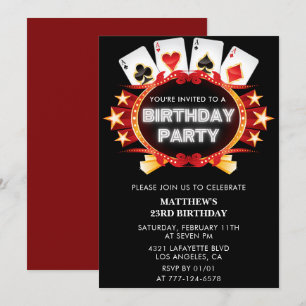Invitations Black 23e anniversaire Casino Poker Ho