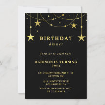 Invitations Black 2e anniversaire Gold Stars