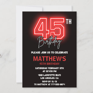 Invitations Black 45e anniversaire Hommes Neon