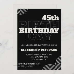 Invitations Black 45e anniversaire Men Party