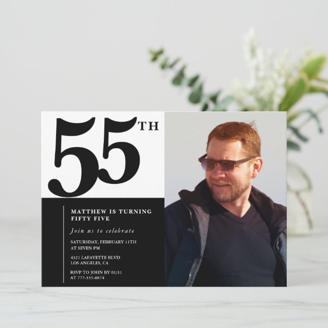 Invitations Black 55e anniversaire Elegant Chic (Debout devant)