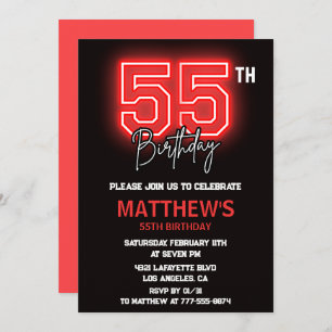 Invitations Black 55e anniversaire Hommes Neon