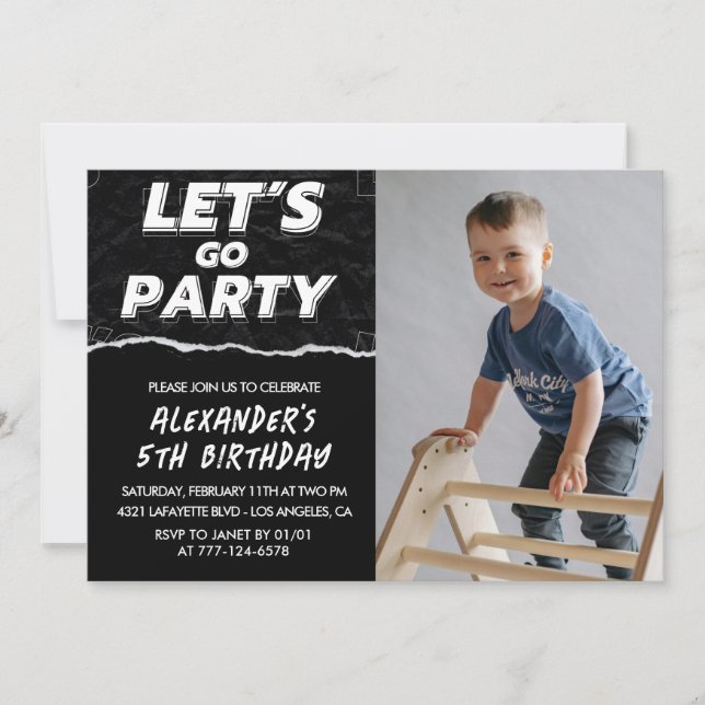 Invitations Black 5e anniversaire Boy Photo (Devant)