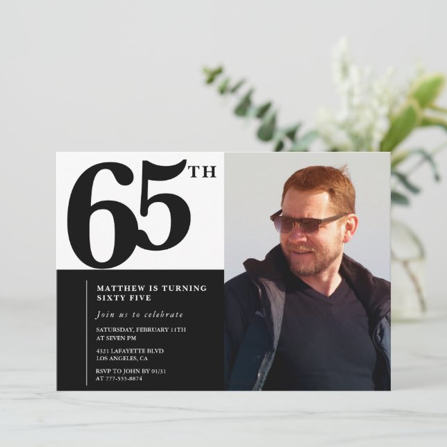 Invitations Black 65e anniversaire Elegant Chic (Debout devant)