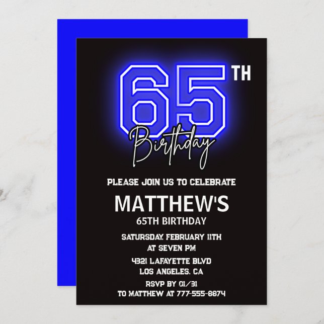 Invitations Black 65e anniversaire Modern Sport Ne (Devant / Derrière)