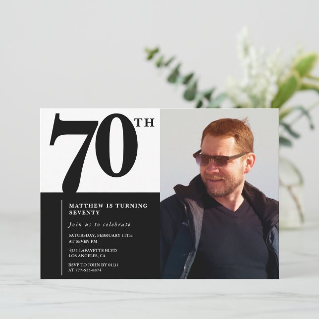 Invitations Black 70e anniversaire Elegant Chic (Debout devant)