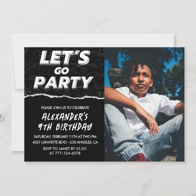 Invitations Black 9e anniversaire Boy Photo (Devant)