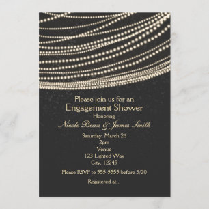Invitations Black Dark Night Sky & String Lights