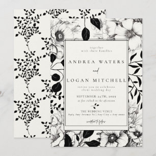 Invitations Black Floral Wedding