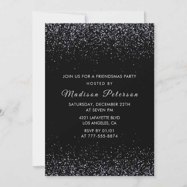 Invitations Black Friendsmas paillettes argentées (Devant)