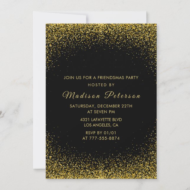 Invitations Black Friendsmas paillettes dorées (Devant)